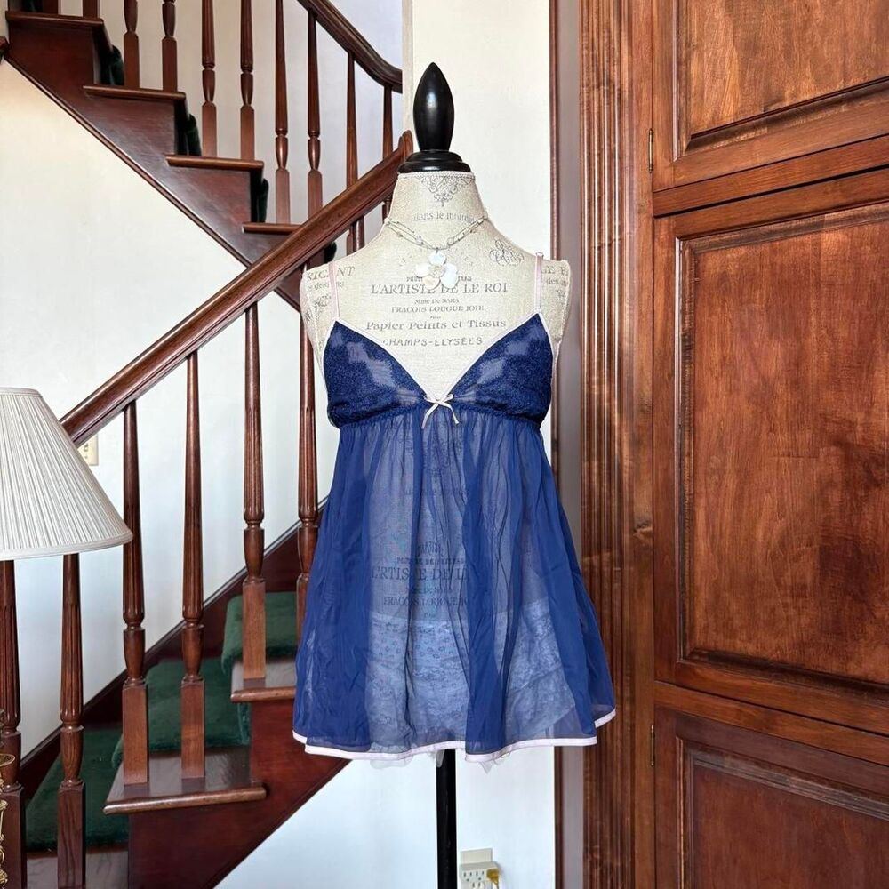 Victorias Secret Navy Blue Baby Pink Babydoll Lingerie Cami Intimates